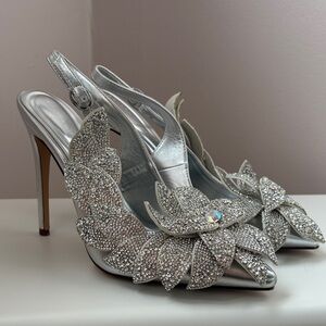 Dazzling Silver Crystal Embellished Heels